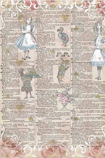 Decoupage Tissue Paper - Alice in Wonderland Collage Newspaper Background - Rustic Farmhouse Charm