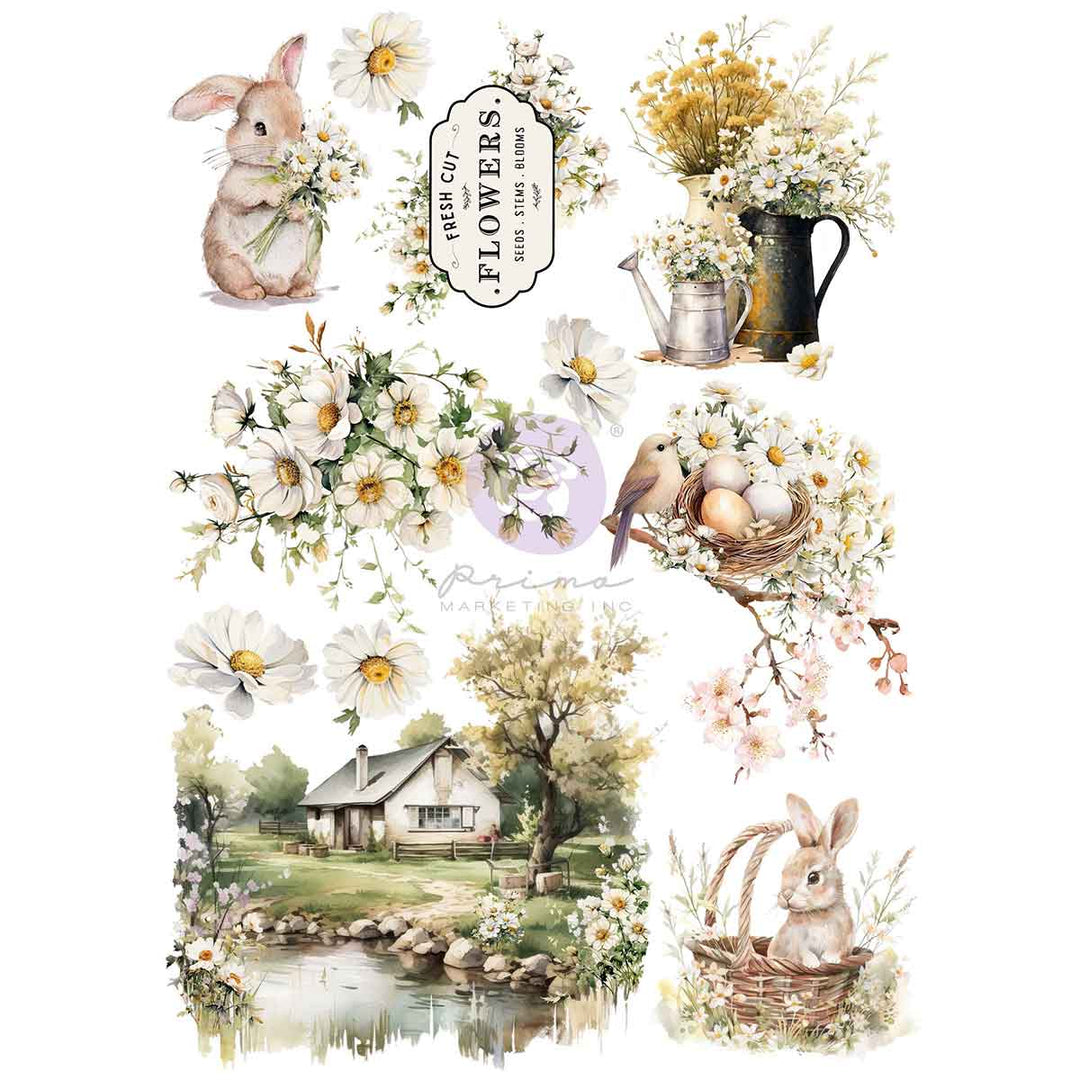 NEW! Prima Marketing A4 Transfer - AMONG THE WILDFLOWERS COLLECTION - Rustic Farmhouse Charm
