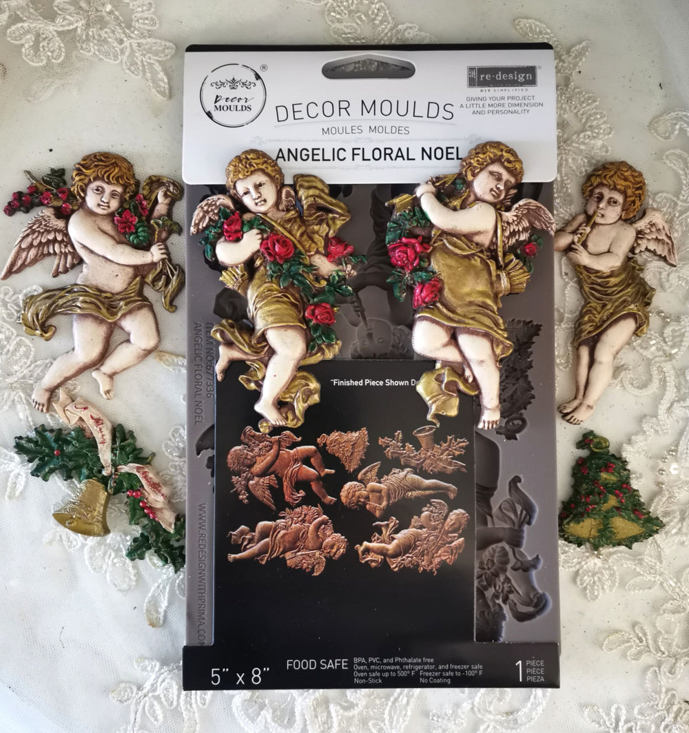 NEW! Redesign Mould - ANGELIC FLORAL NOEL (5" x 8") - Rustic Farmhouse Charm