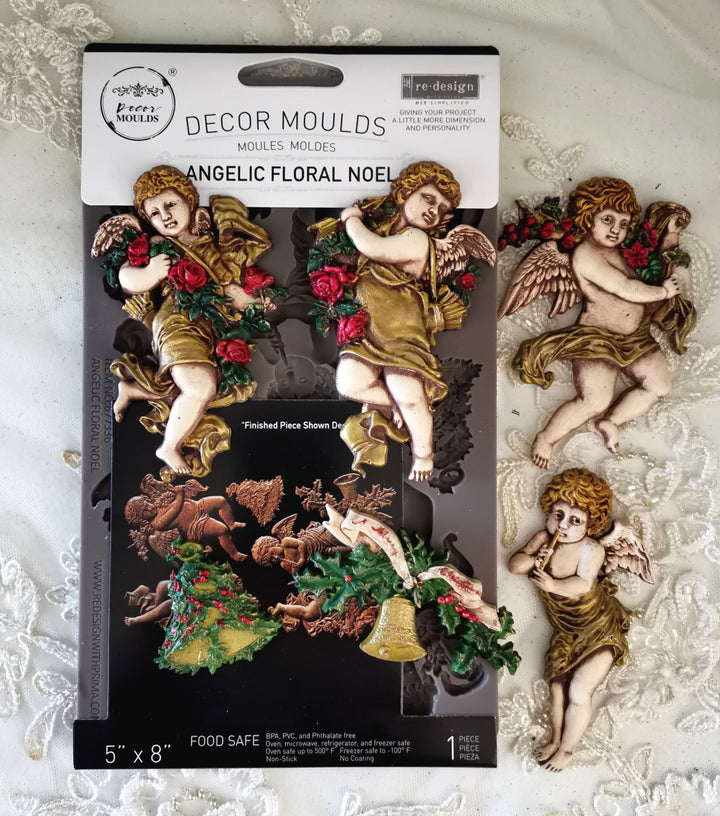 NEW! Redesign Mould - ANGELIC FLORAL NOEL (5" x 8") - Rustic Farmhouse Charm
