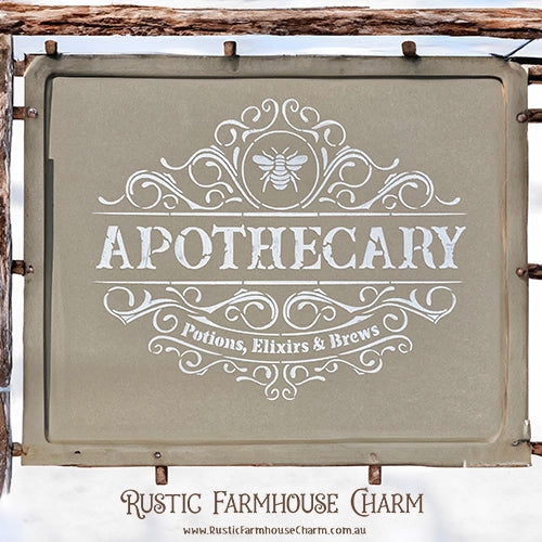 APOTHECARY BEE Designer Stencil by Rustic Farmhouse Charm - Rustic Farmhouse Charm