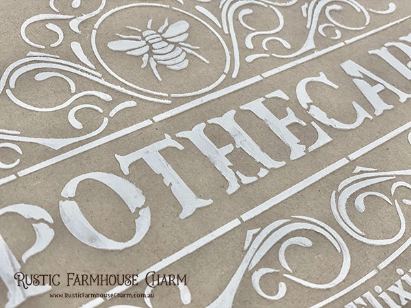 APOTHECARY BEE Designer Stencil by Rustic Farmhouse Charm - Rustic Farmhouse Charm