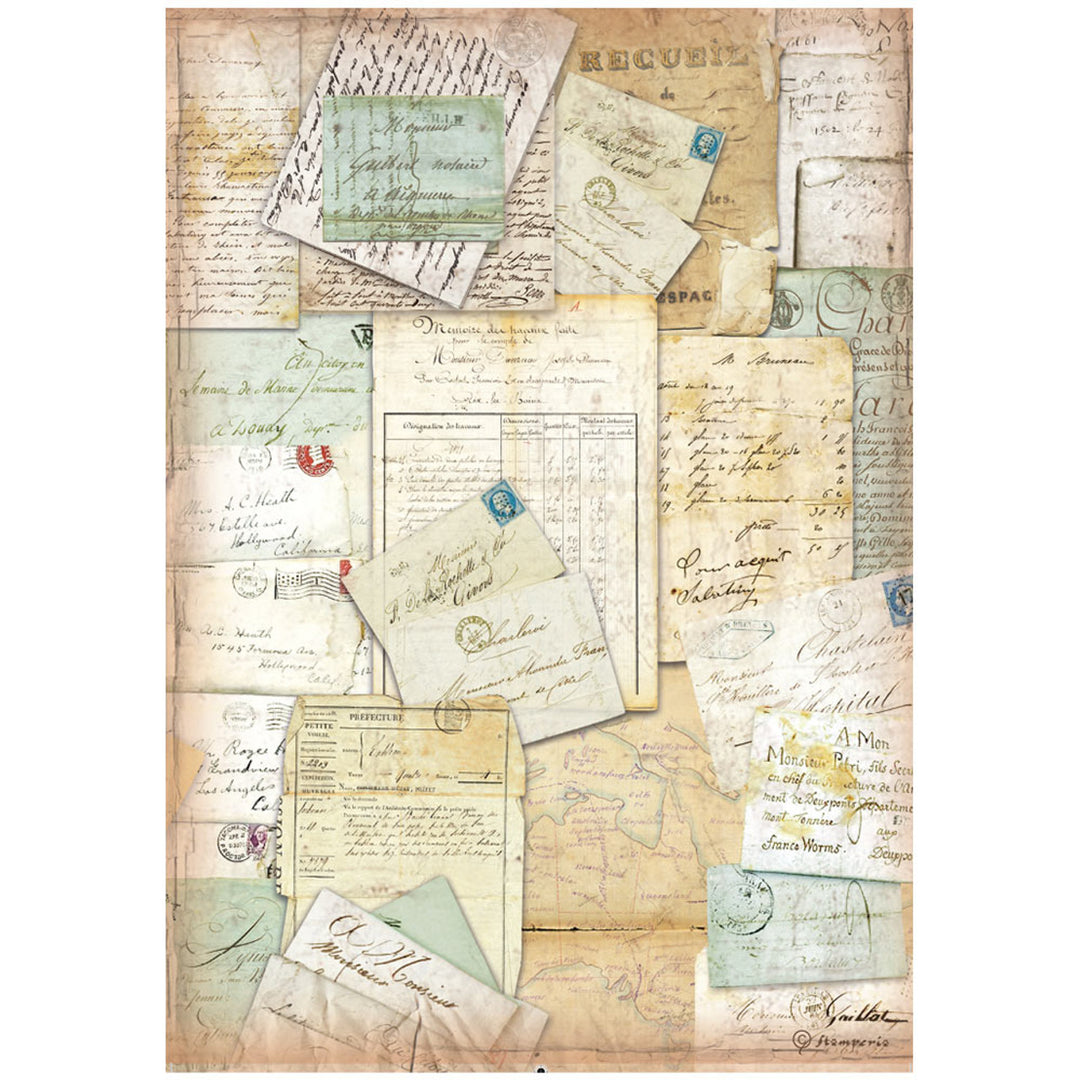 AROUND THE WORLD LETTERS Rice Paper by Stamperia (A4) - Rustic Farmhouse Charm