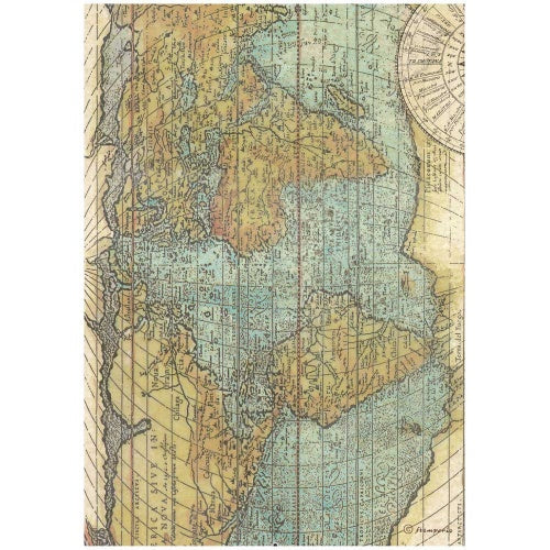 AROUND THE WORLD MAP Rice Paper by Stamperia (A4) - Rustic Farmhouse Charm