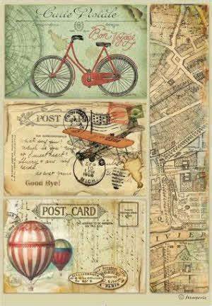AROUND THE WORLD POST CARD Rice Paper by Stamperia (A4) - Rustic Farmhouse Charm