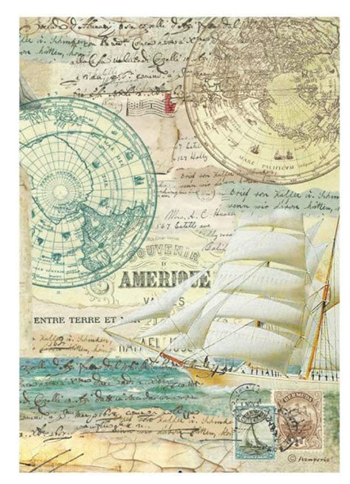 AROUND THE WORLD SAILING SHIP Rice Paper by Stamperia (A4) - Rustic Farmhouse Charm