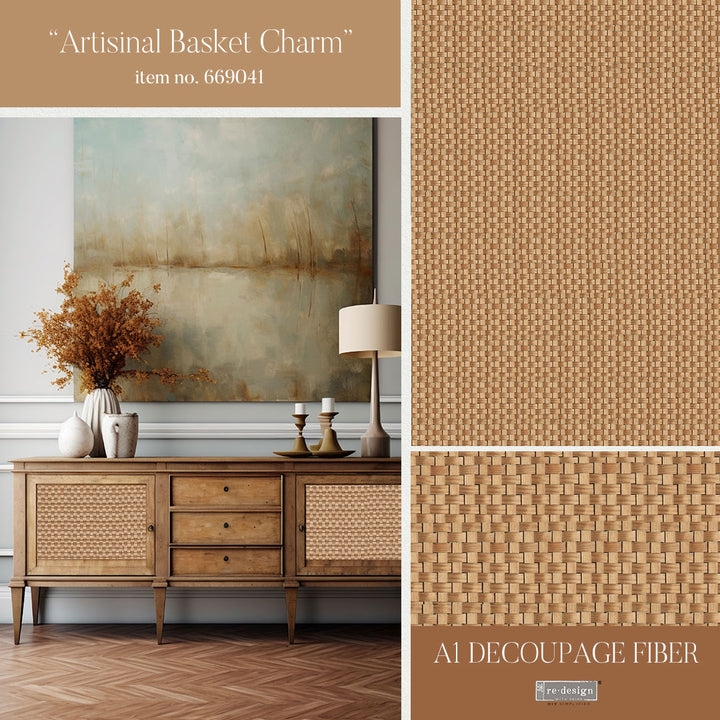 NEW! ARTISINAL BASKET CHARM Redesign A1 Decoupage Fibre Paper (59.44cm x 84.07cm) - Rustic Farmhouse Charm