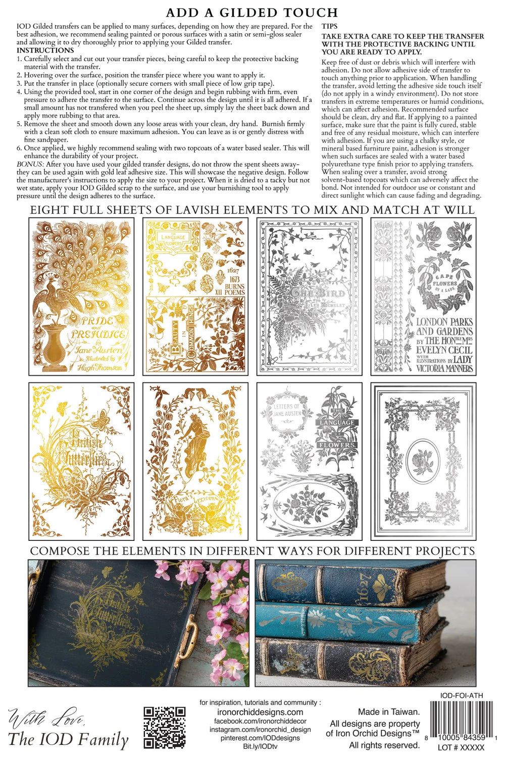 NEW! IOD Gold & Silver Foil Transfer Pad - ATHENAEUM (set of eight 8"x12" sheets) - Rustic Farmhouse Charm