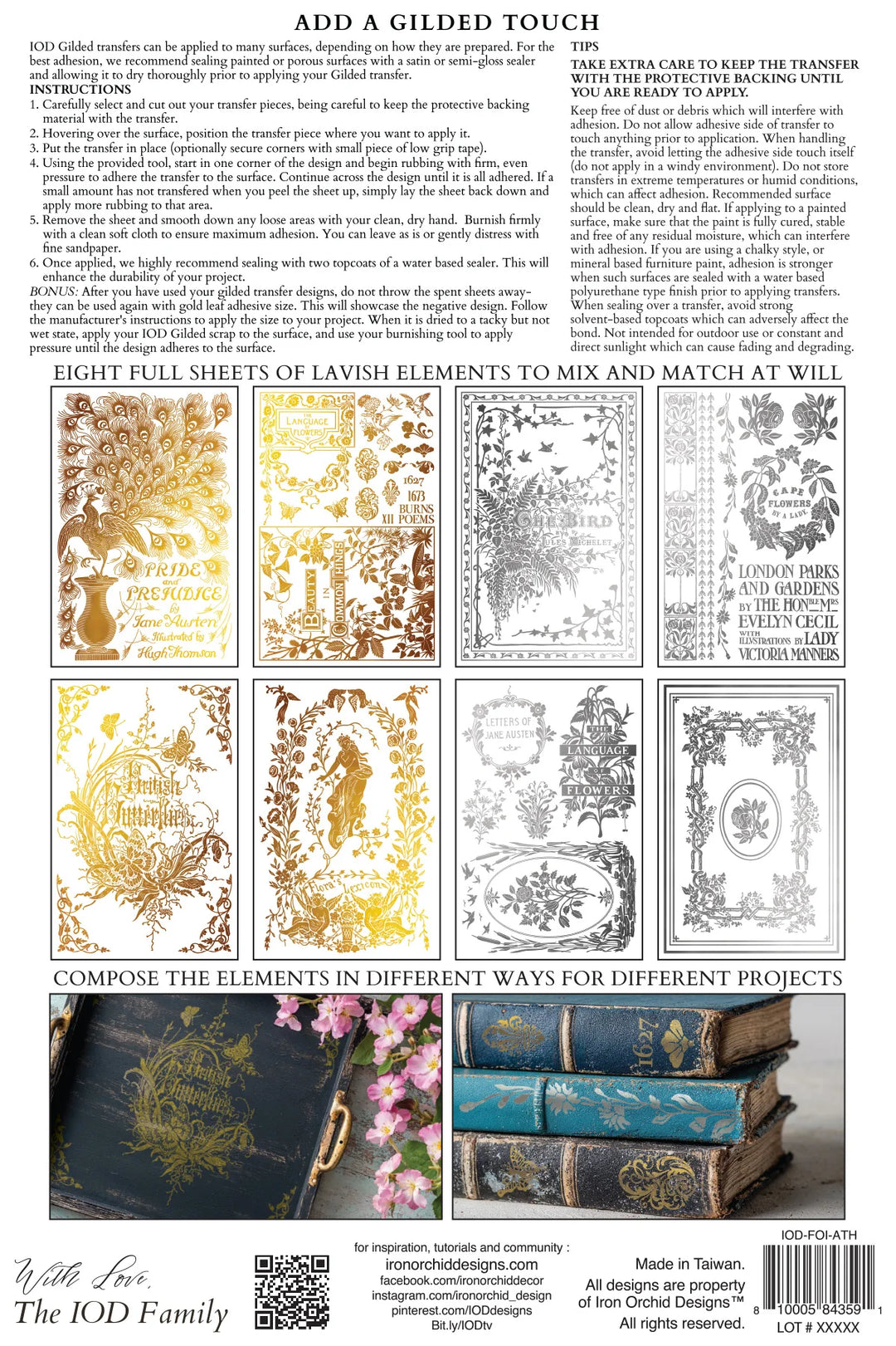 NEW! IOD Gold & Silver Foil Transfer Pad - ATHENAEUM (set of eight 8"x12" sheets) - Rustic Farmhouse Charm
