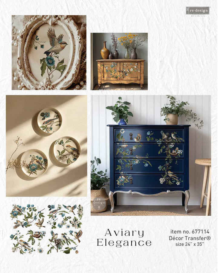 NEW! Redesign Transfer - AVIARY ELEGANCE (60.96cm x 88.9cm) - Rustic Farmhouse Charm