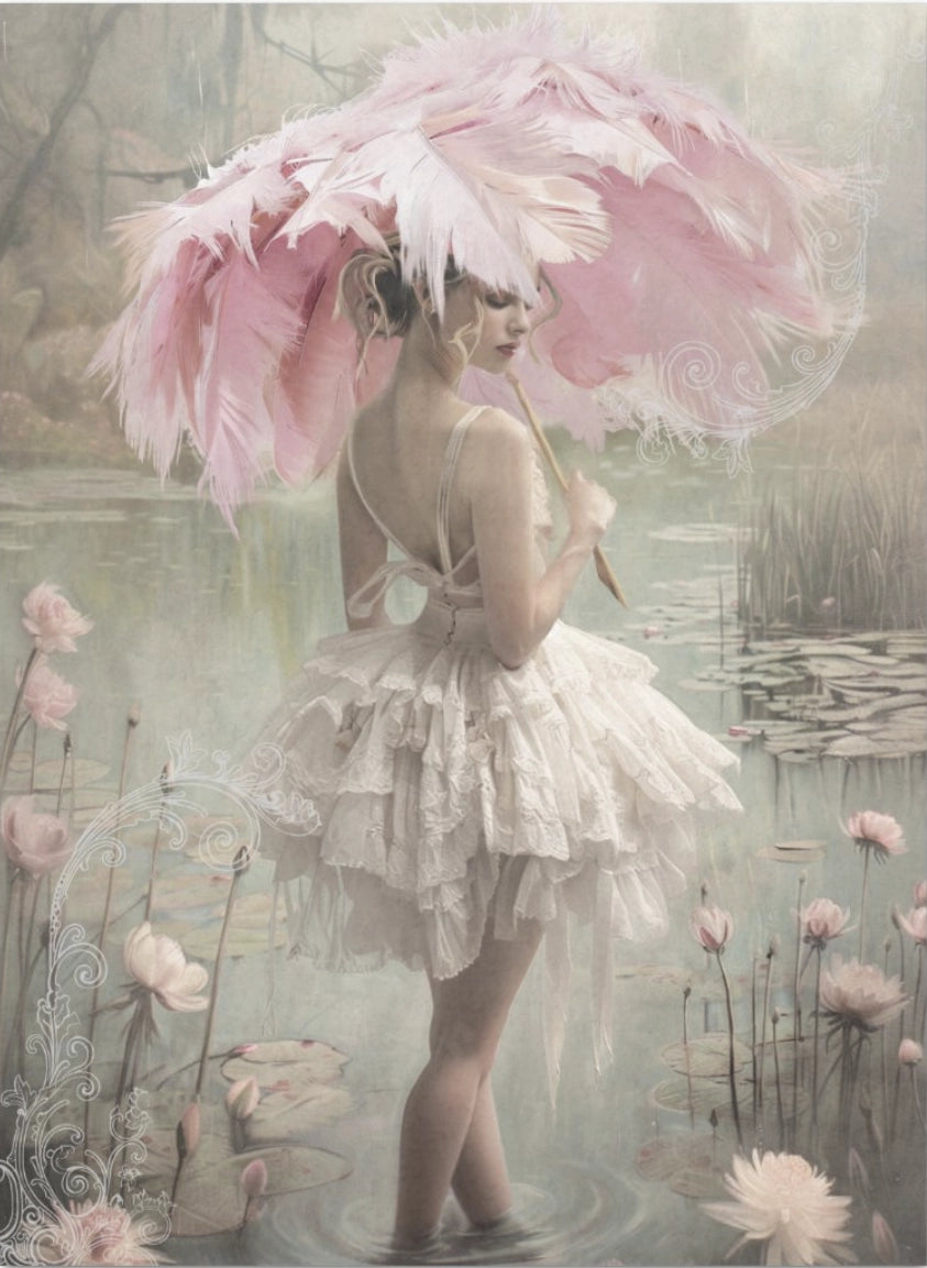 Decoupage Tissue Paper - Ballerina with Feather Parasol (43.18cm x 58.42cm) - Rustic Farmhouse Charm
