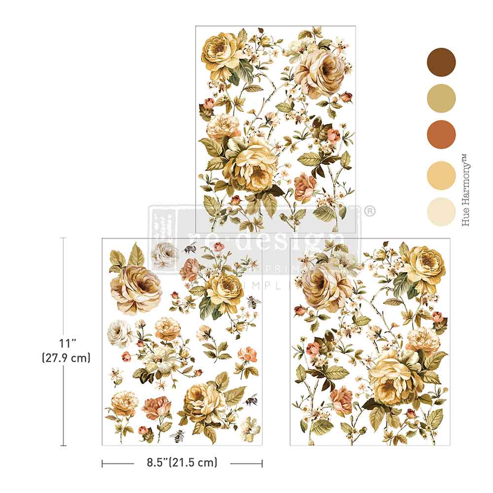 NEW! Redesign Middy Transfer - BELLE ÉPOQUE BLOOMS (3 sheets, each 21.59cm x 27.94cm) - Rustic Farmhouse Charm