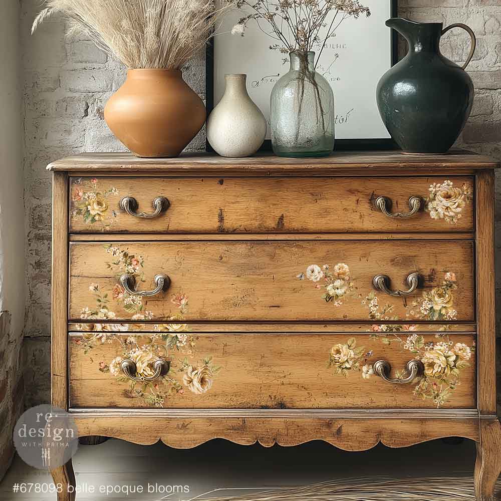 NEW! Redesign Middy Transfer - BELLE ÉPOQUE BLOOMS (3 sheets, each 21.59cm x 27.94cm) - Rustic Farmhouse Charm
