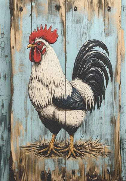 Decoupage Tissue Paper - Blue Barn Rooster (35.56cm x 50.8cm)