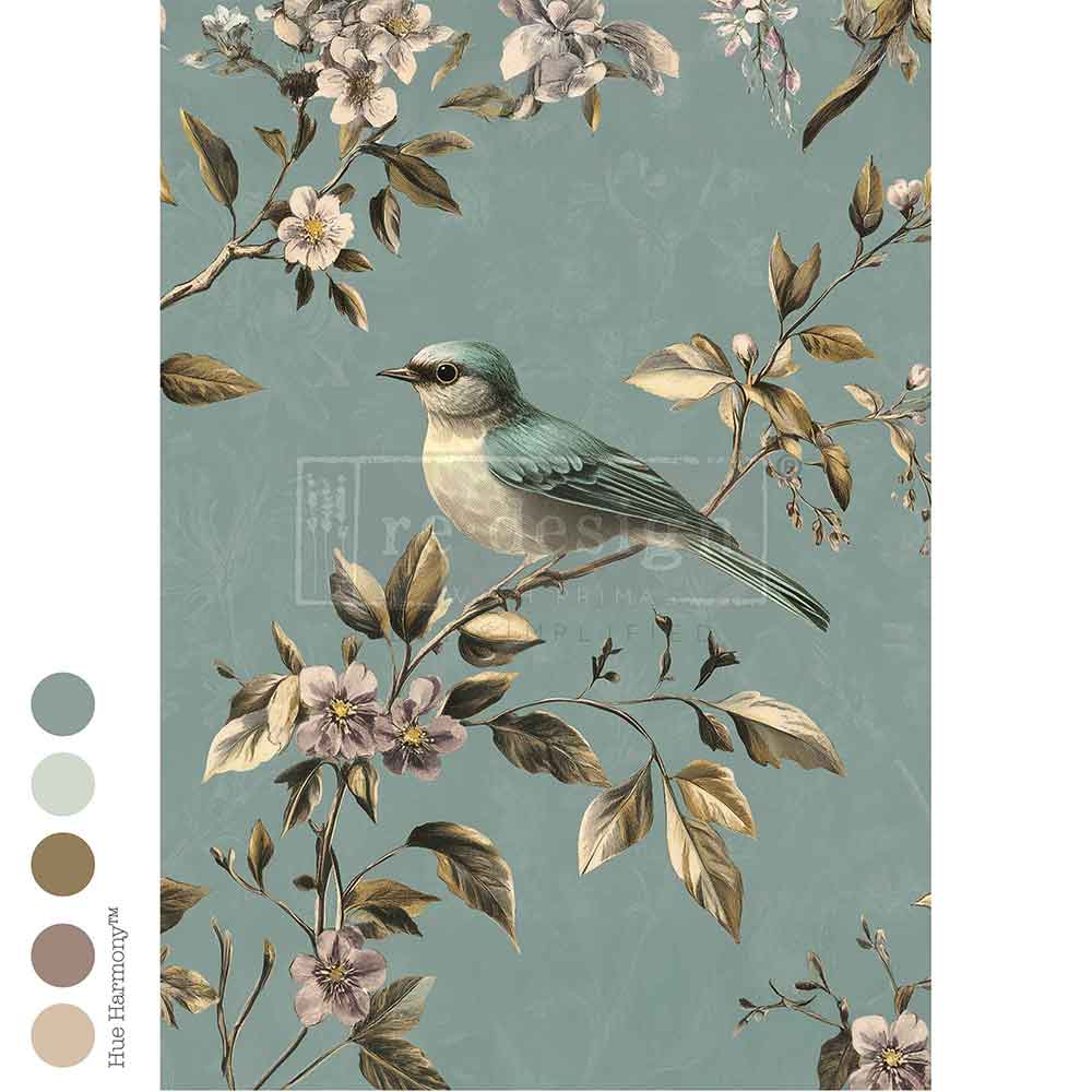 NEW! Redesign A1 Decoupage Fibre Paper - BLUE SONG (59.44cm x 84.07cm) - Rustic Farmhouse Charm