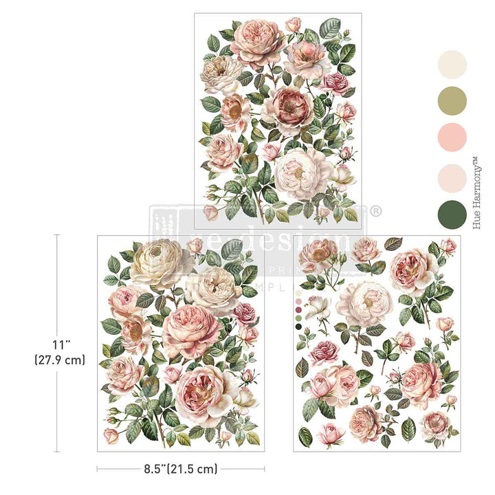 NEW! Redesign Middy Transfer - BLUSH BLOSSOMS (3 sheets, each 21.59cm x 27.94cm) - Rustic Farmhouse Charm