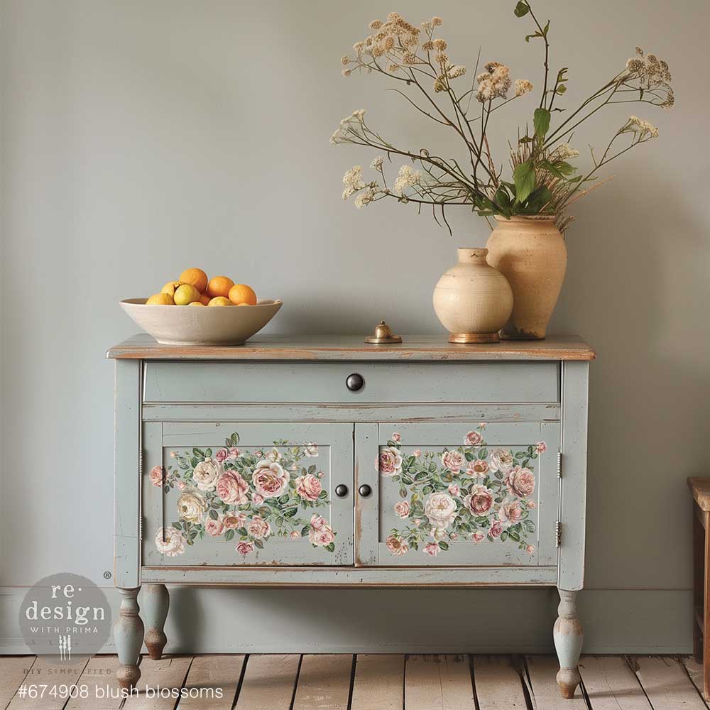NEW! Redesign Middy Transfer - BLUSH BLOSSOMS (3 sheets, each 21.59cm x 27.94cm) - Rustic Farmhouse Charm