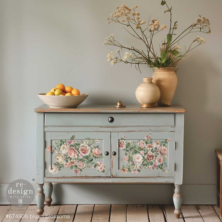 NEW! Redesign Middy Transfer - BLUSH BLOSSOMS (3 sheets, each 21.59cm x 27.94cm) - Rustic Farmhouse Charm