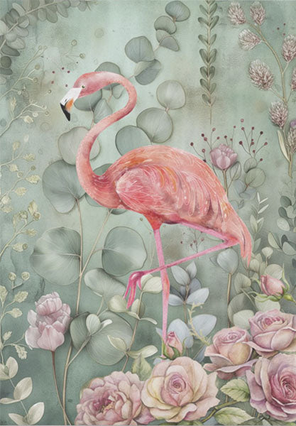Decoupage Tissue Paper - Blush Flamingo in a Eucalyptus Garden (35.56cm x 50.8cm)