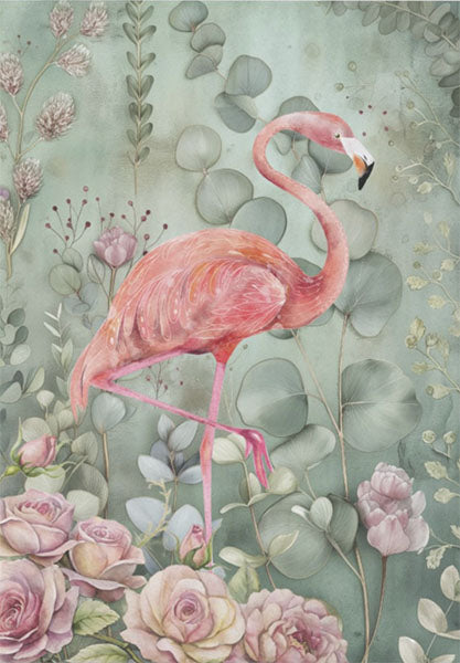 Decoupage Tissue Paper - Blush Flamingo in a Eucalyptus Garden (35.56cm x 50.8cm)