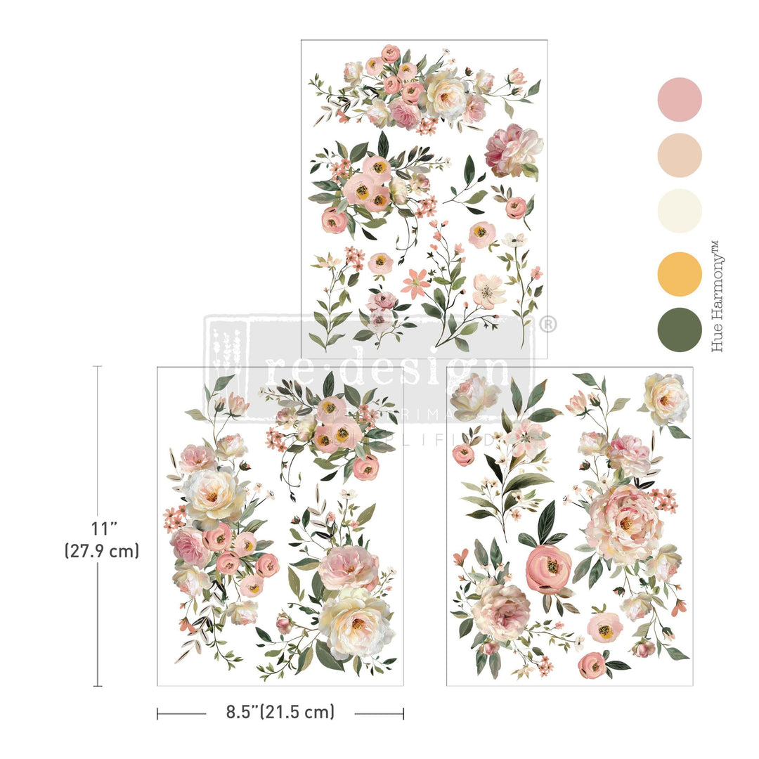 NEW! Redesign Middy Transfer - BLUSH REVERIE (3 sheets, each 21.59cm x 27.94cm) - Rustic Farmhouse Charm