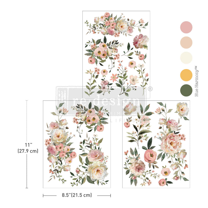 NEW! Redesign Middy Transfer - BLUSH REVERIE (3 sheets, each 21.59cm x 27.94cm) - Rustic Farmhouse Charm