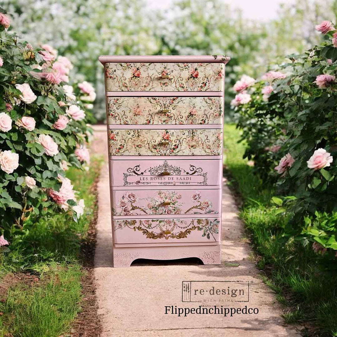 NEW! Redesign Double Delight Decoupage Fibre Paper Set (2 Sheets) - BLUSHING BLOOM - Rustic Farmhouse Charm