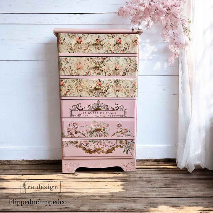 NEW! Redesign Double Delight Decoupage Fibre Paper Set (2 Sheets) - BLUSHING BLOOM - Rustic Farmhouse Charm