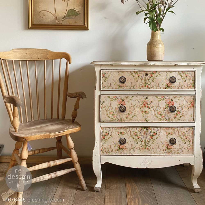 NEW! Redesign Double Delight Decoupage Fibre Paper Set (2 Sheets) - BLUSHING BLOOM - Rustic Farmhouse Charm