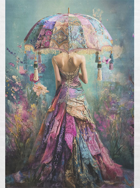 Decoupage Tissue Paper - Bohemian Parasol Lady (45.72cm x 60.96cm) - Rustic Farmhouse Charm