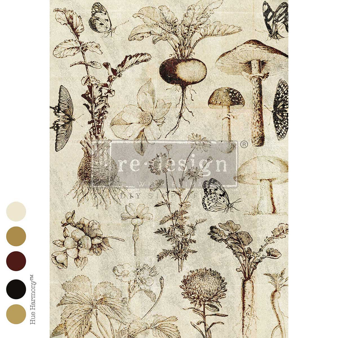 LIMITED! Redesign A3 Decoupage Fibre Paper - BOTANIST'S FIELD NOTES (29.7cm x 41.9cm)