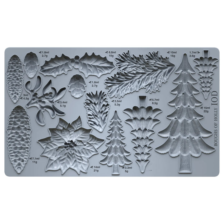 LIMITED! IOD Mould - BOUGHS OF HOLLY (6"x10", 15.24cm x 25.4cm)