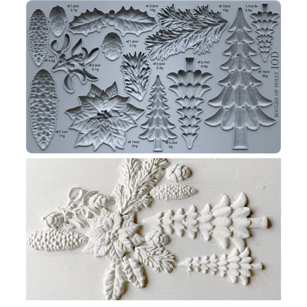 LIMITED! IOD Mould - BOUGHS OF HOLLY (6"x10", 15.24cm x 25.4cm)