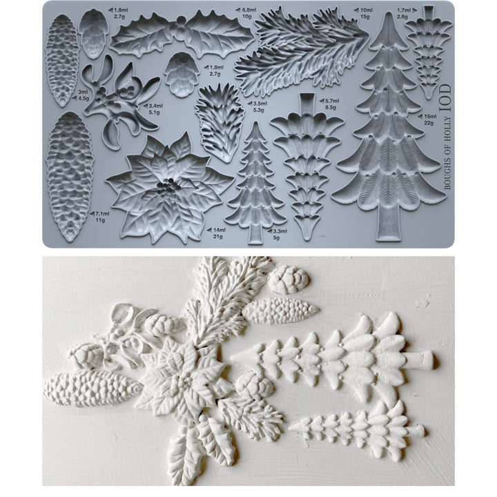 LIMITED! IOD Mould - BOUGHS OF HOLLY (6"x10", 15.24cm x 25.4cm)