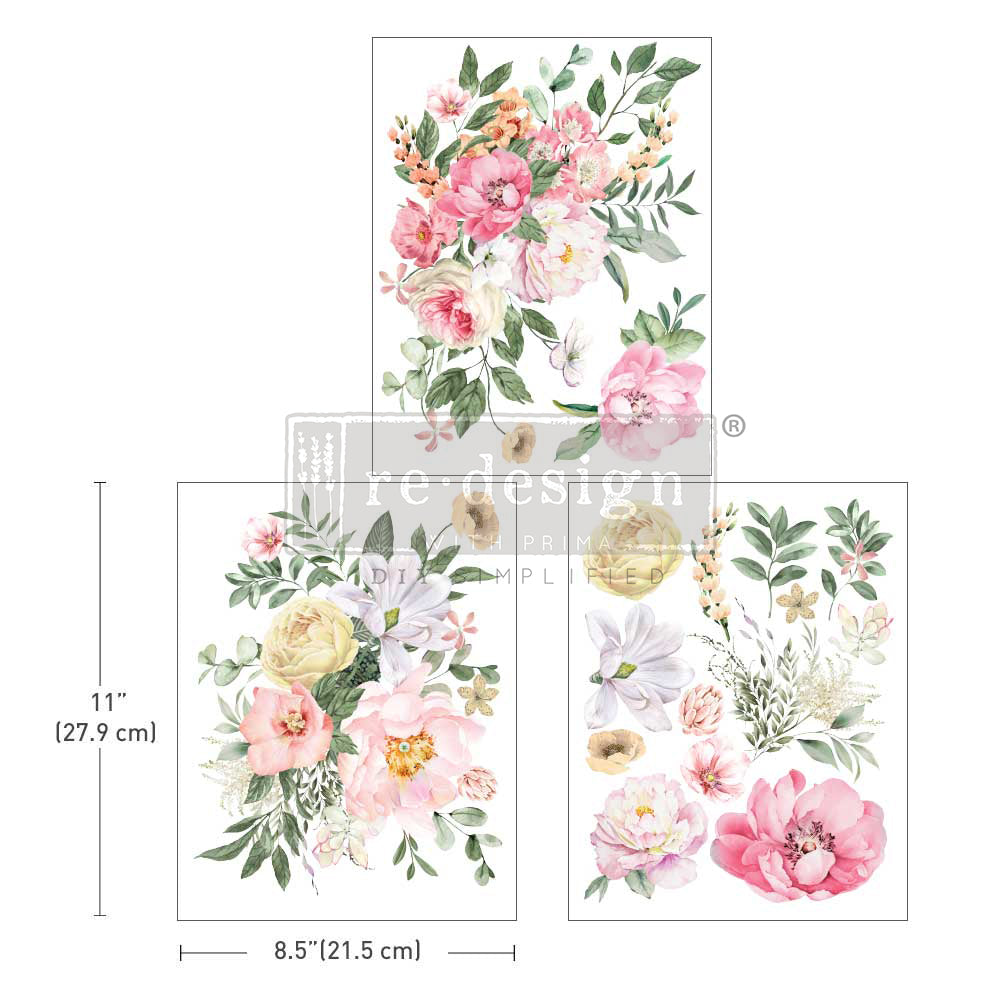 BOUQUET FOR MY LOVE Redesign Middy Transfer (3 sheets, each 21.59cm x 27.94cm) - Rustic Farmhouse Charm