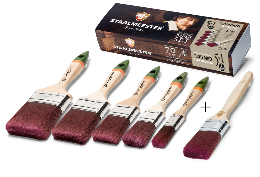 Staalmeester® Pro-Hybrid Box Set - 5 FLAT Brushes + 1 free! - Rustic Farmhouse Charm