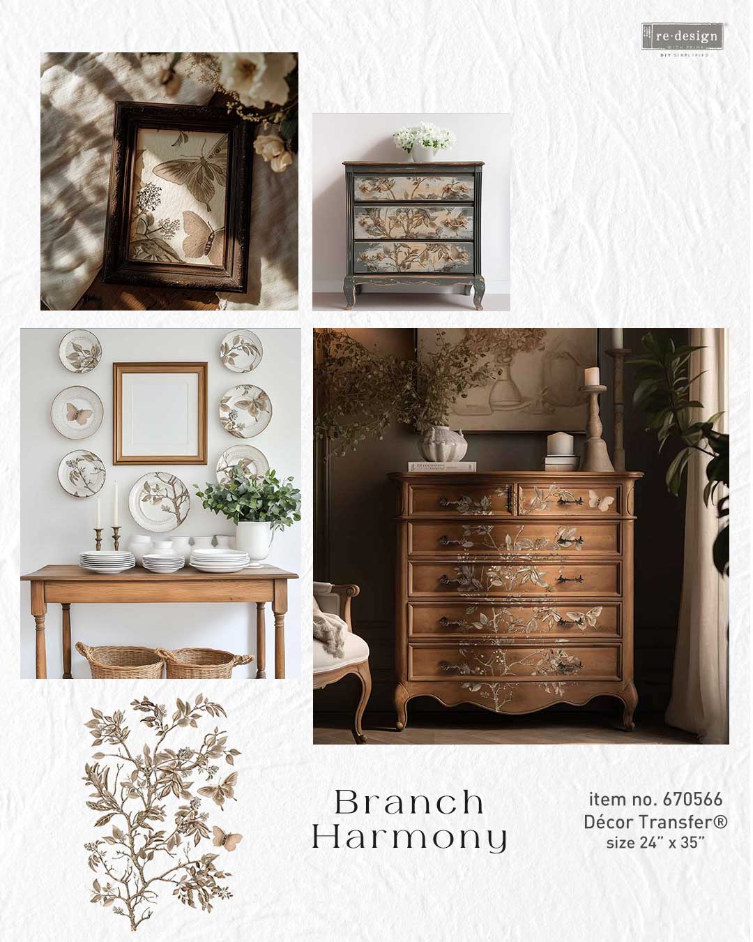 NEW! Redesign Transfer - BRANCH HARMONY (60.96cm x 88.9cm) - Rustic Farmhouse Charm