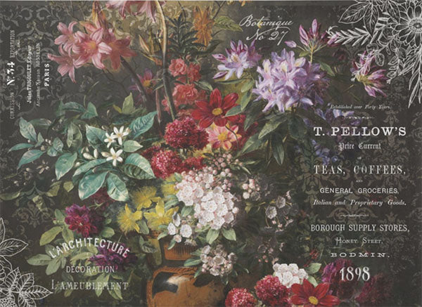 Decoupage Tissue Paper - Bright Florals on Dark Background (2 sizes)