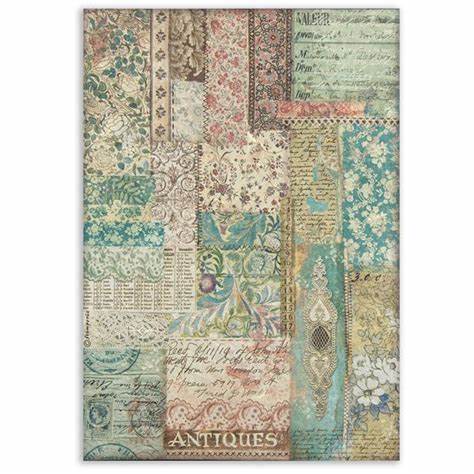 BROCANTE ANTIQUES FABRIC PATCHWORK Rice Paper by Stamperia (A4) - Rustic Farmhouse Charm
