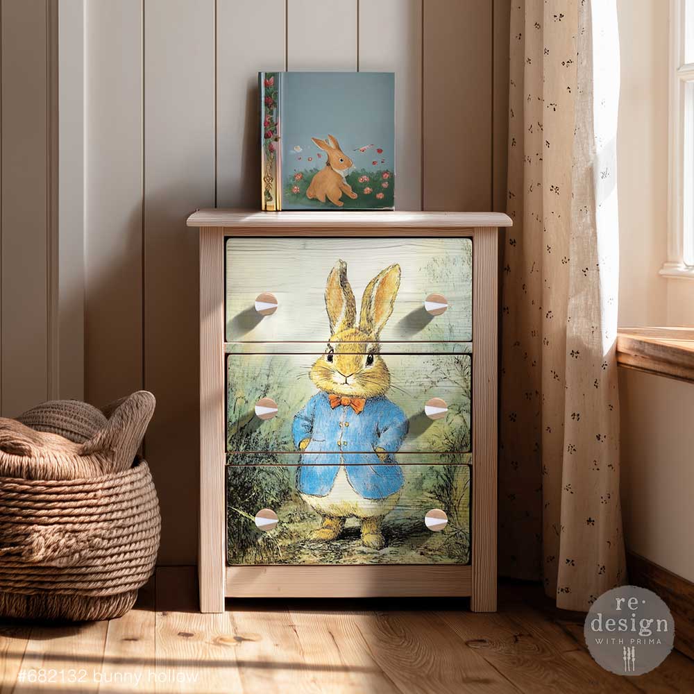 NEW! Redesign A3 Decoupage Fibre Paper - BUNNY HOLLOW (29.7cm x 41.9cm) - Rustic Farmhouse Charm
