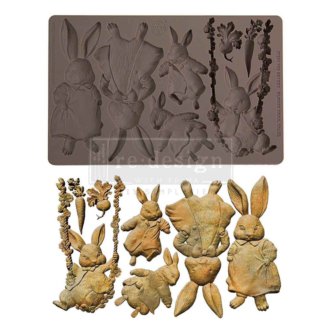 NEW! Redesign Mould - BUNNY TRAIL TALES (5" x 8") - Rustic Farmhouse Charm