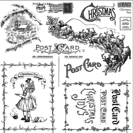 NEW! IOD Stamp - CHRISTMAS POST (12"x12", 30.48cm x 30.48cm) - Rustic Farmhouse Charm