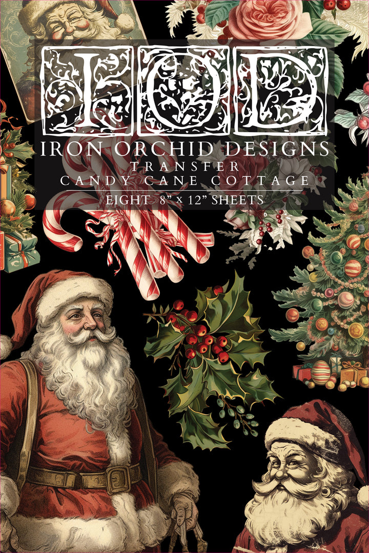 NEW! CANDY CANE COTTAGE Transfer Pad by IOD (set of eight 8"x12" sheets) - Rustic Farmhouse Charm