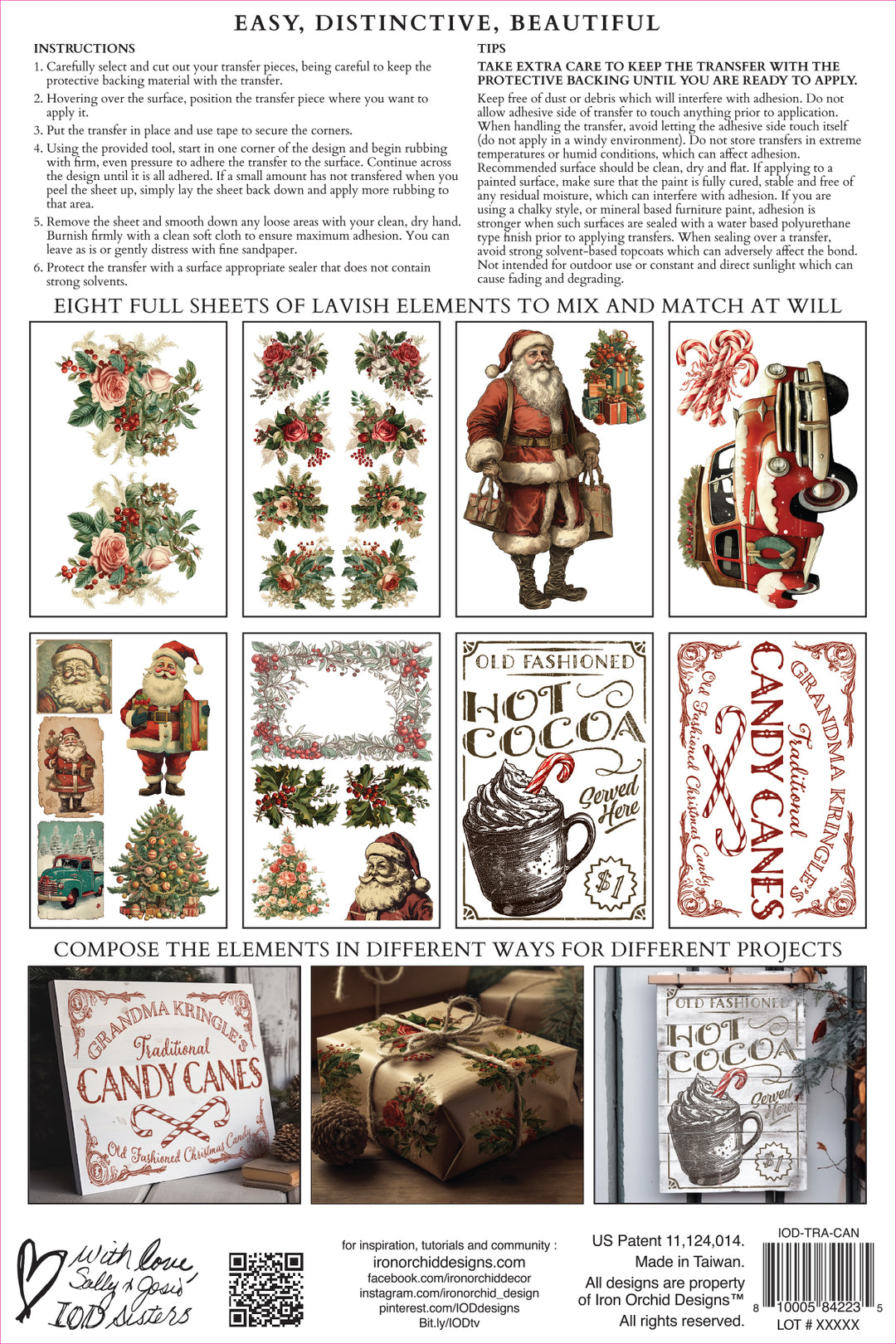 NEW! CANDY CANE COTTAGE Transfer Pad by IOD (set of eight 8"x12" sheets) - Rustic Farmhouse Charm