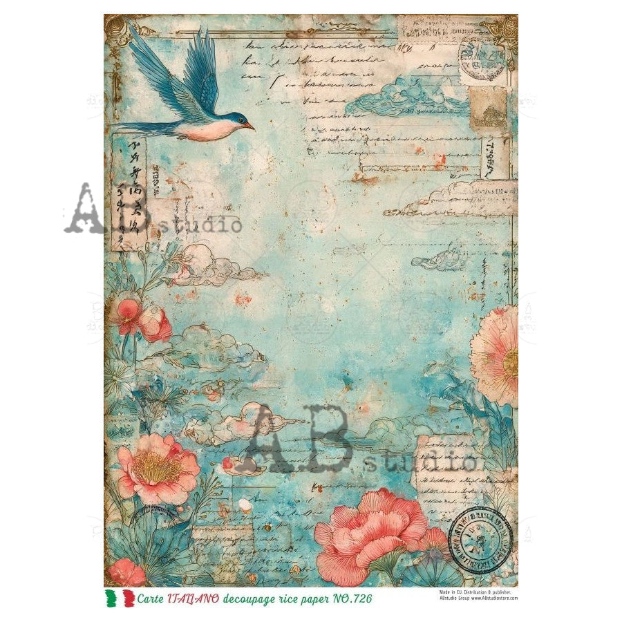 ABstudio Rice Paper - CARTE ITALIANO 726 (A4) - Rustic Farmhouse Charm