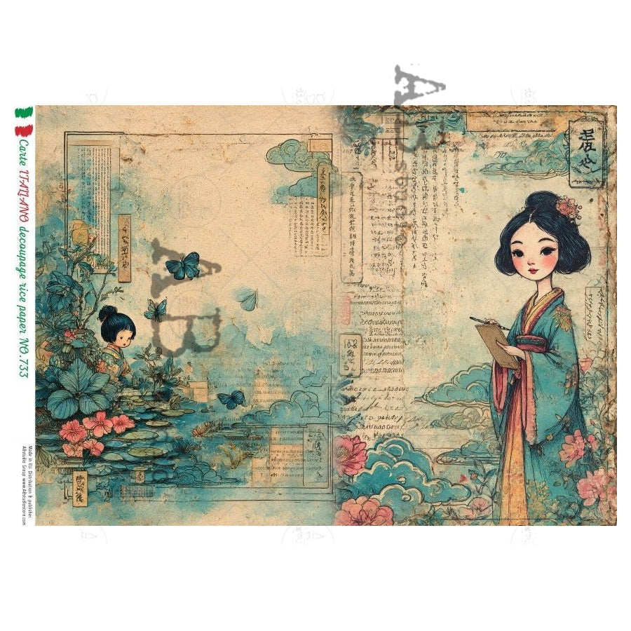 ABstudio Rice Paper - CARTE ITALIANO 733 (A4) - Rustic Farmhouse Charm