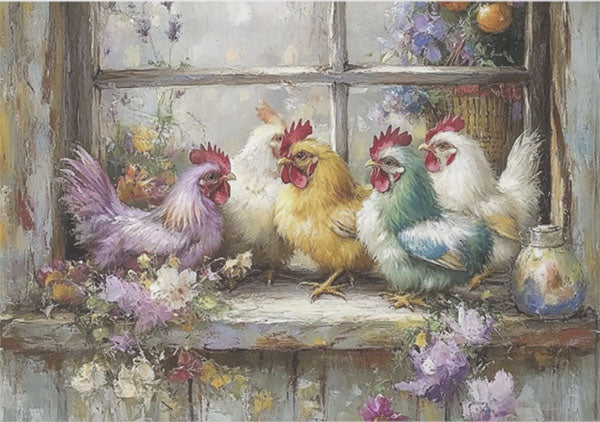 Decoupage Tissue Paper - Chicken Chatter - Rustic Farmhouse Charm