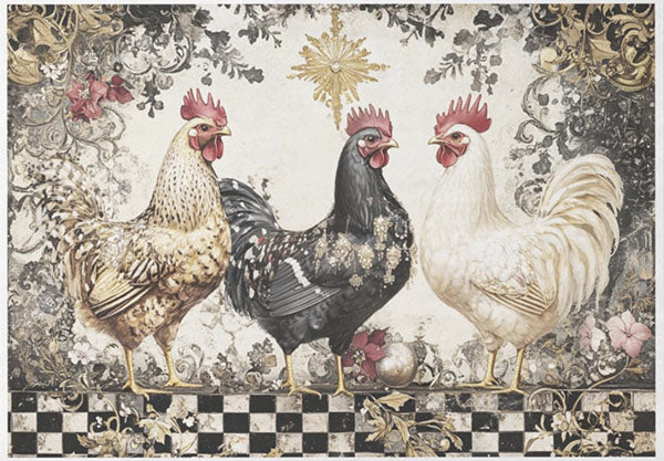 Decoupage Tissue Paper - Christmas French Chickens