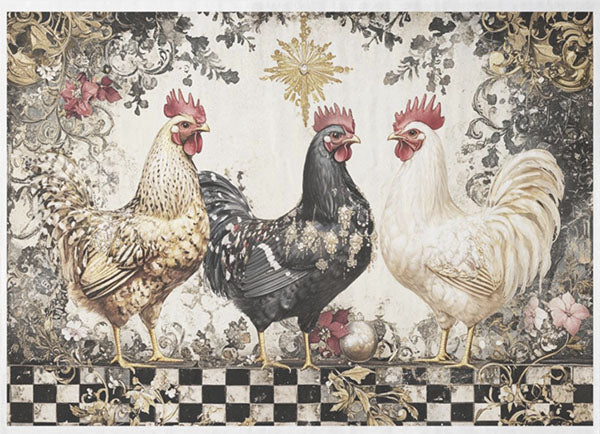 Decoupage Tissue Paper - Christmas French Chickens