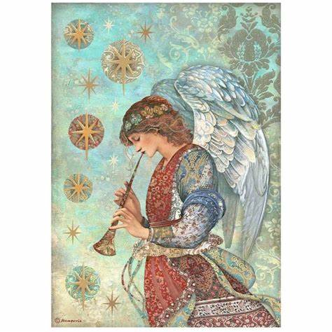 CHRISTMAS GREETINGS ANGEL Rice Paper by Stamperia (A4) - Rustic Farmhouse Charm
